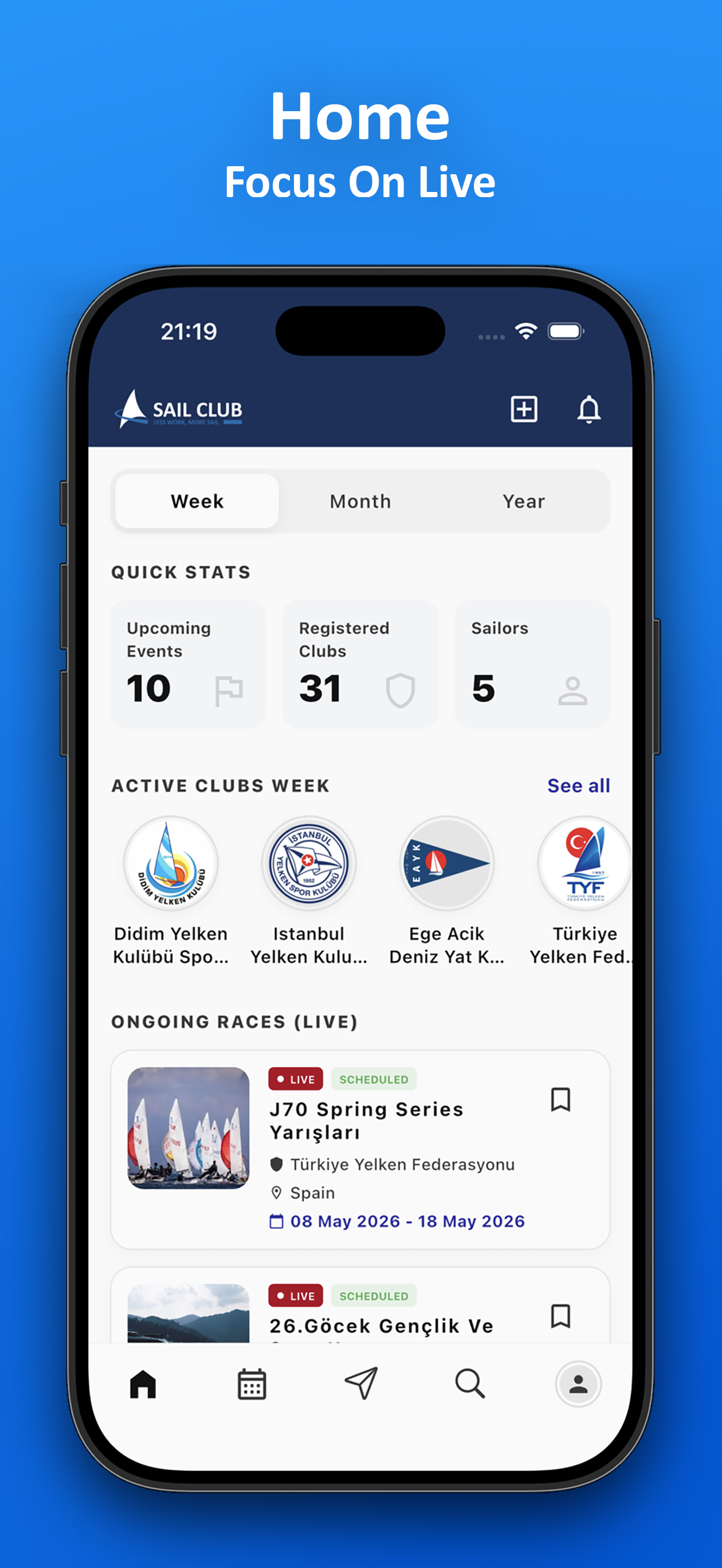 Sail Club Home Interface
